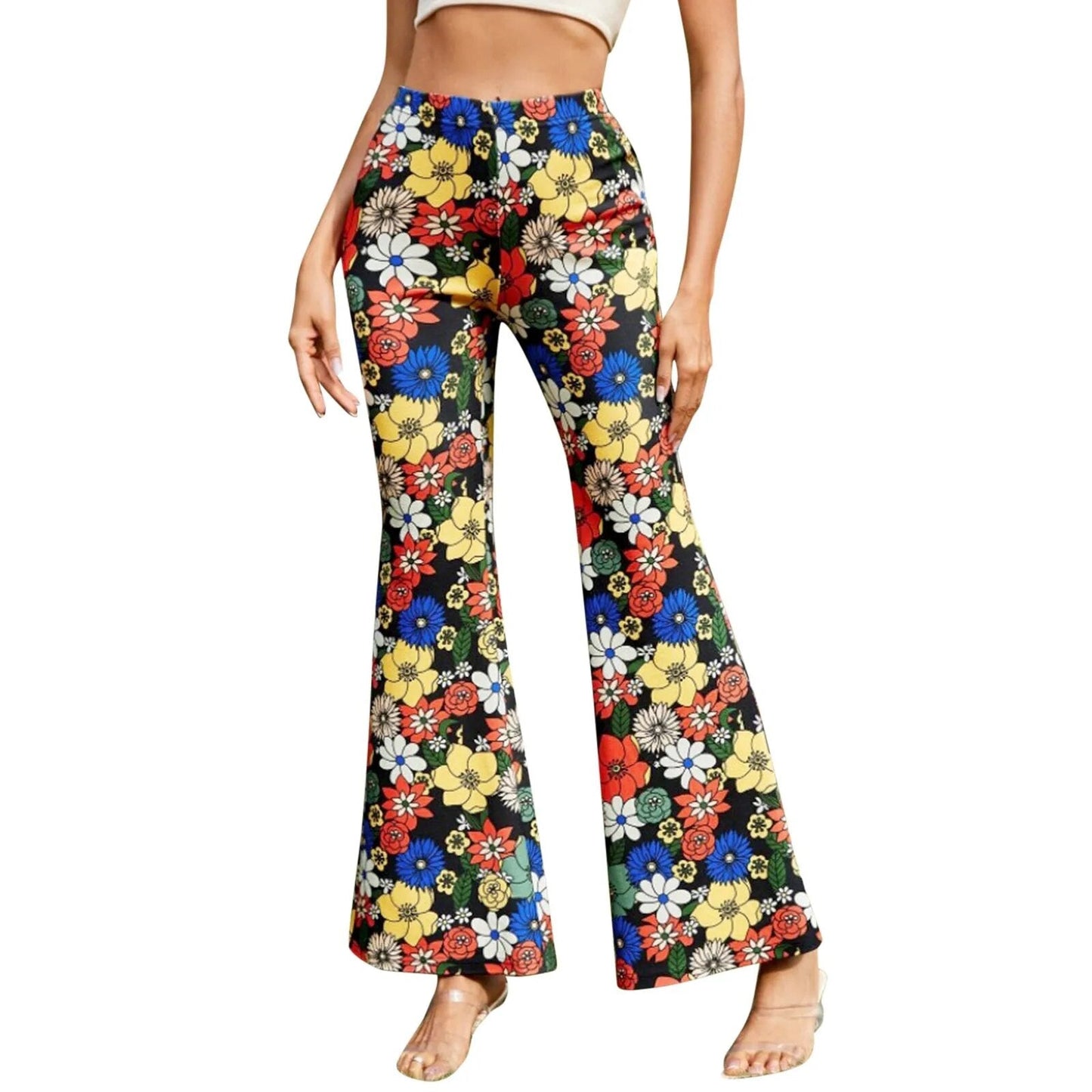 Céleste - Pantalones acampanados florales de mujer con cintura elástica