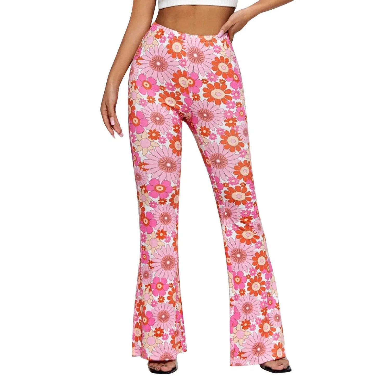 Céleste - Pantalones acampanados florales de mujer con cintura elástica