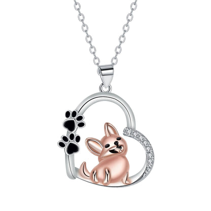 Joli collier pendentif en forme de cœur avec chien