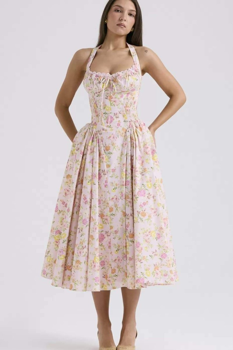 Abigail - Vestido midi estampado de cuello alto