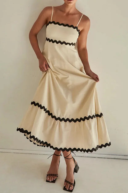 Ruth - Maxivestido con tirantes, patchwork, corte holgado y cierre de cremallera