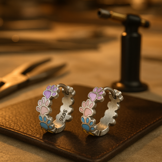 Créoles Colourful Paws en argent sterling