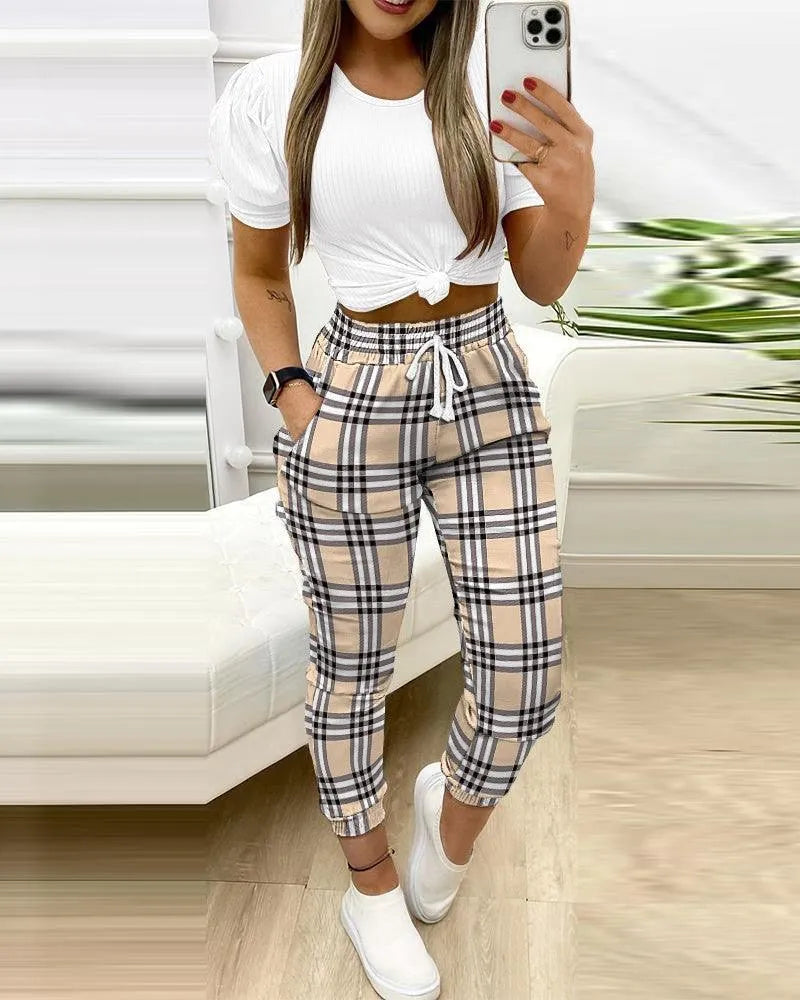 Pantalones de chándal con top para mujer - Cómodos y elegantes - Algodón - Ideales para días actives y para relajarse en casa