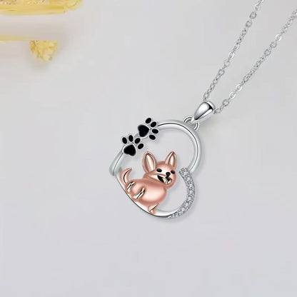 Joli collier pendentif en forme de cœur avec chien