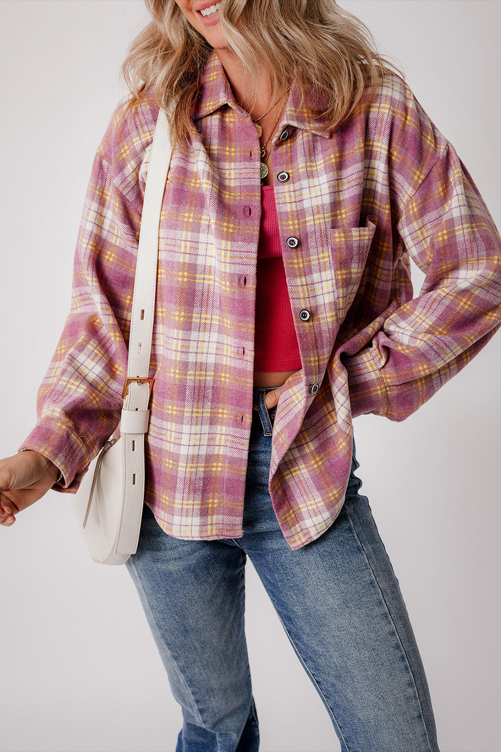 Jovelyn | Casual Chic Chaqueta Camisa Cuadros Rosa