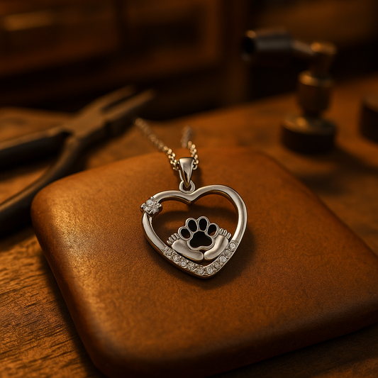 Collier avec empreinte de patte de chien et zircone