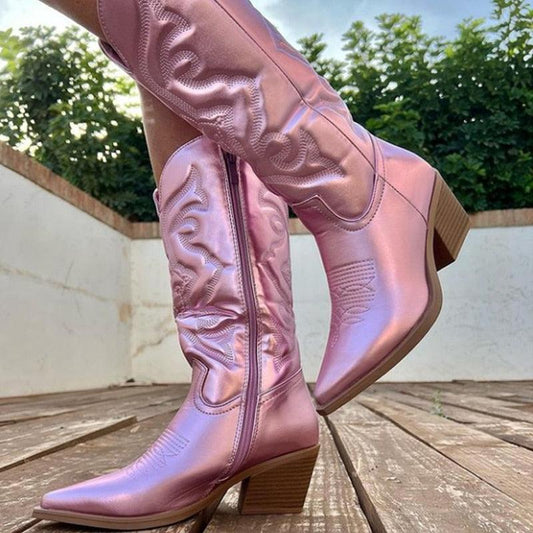 Irmina Boots | Botas vaqueras de media caña en rosa metalizado