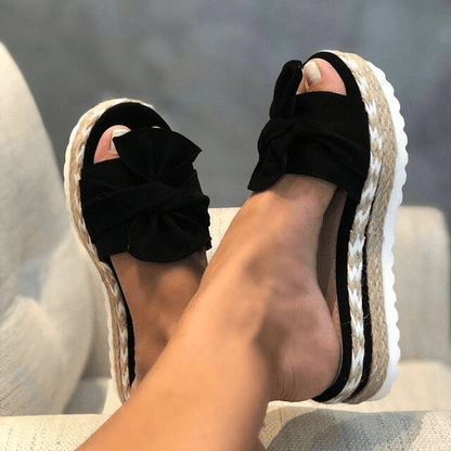 Sandalias Kamiyah | Sandalias de verano con tacón de cuña tejido y detalle de lazo