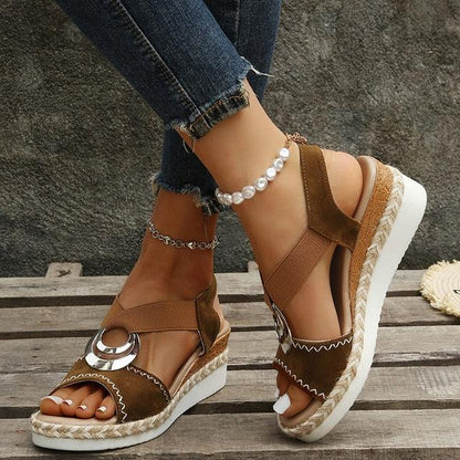 Sandalias Lanette | Tacones de cuña ortopédicos con tiras elásticas y detalles metálicos