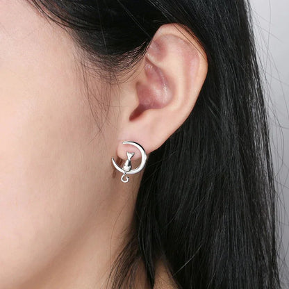 Boucles d'oreilles chat en argent sterling Moon & Cat