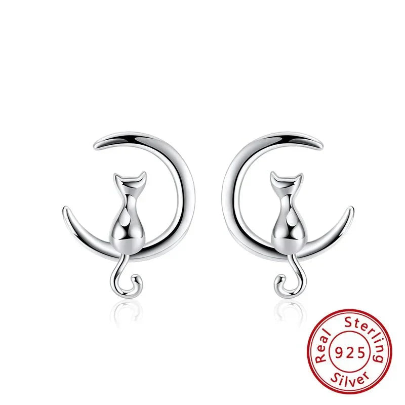 Boucles d'oreilles chat en argent sterling Moon & Cat