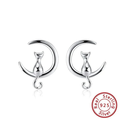 Boucles d'oreilles chat en argent sterling Moon & Cat