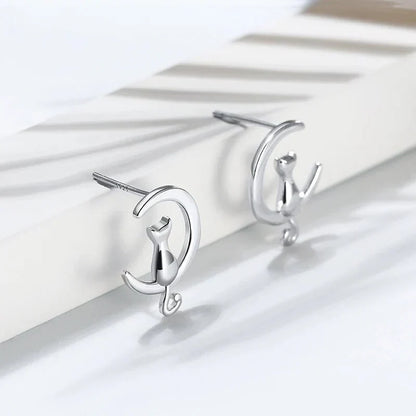 Boucles d'oreilles chat en argent sterling Moon & Cat