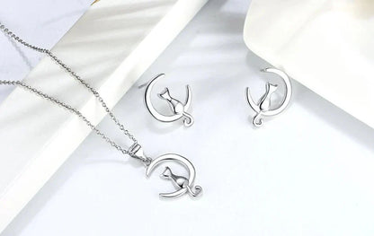 Boucles d'oreilles chat en argent sterling Moon & Cat