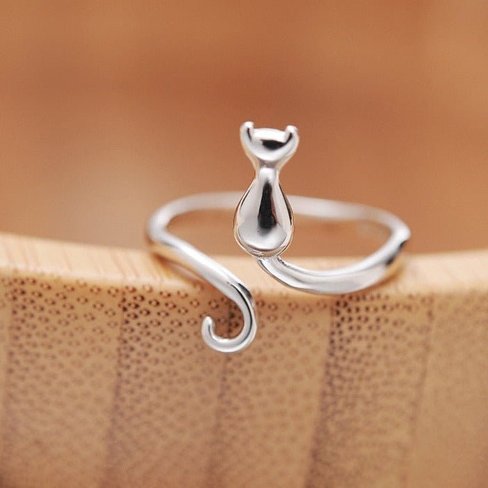 Bague adorable chat en acier inoxydable