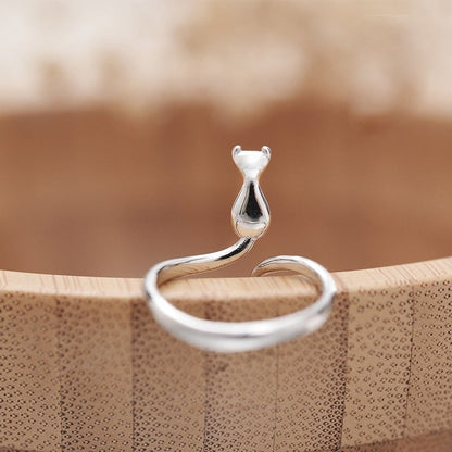 Bague adorable chat en acier inoxydable
