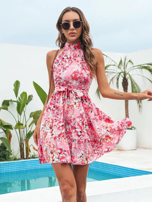 Delia - Minivestido halter con flores